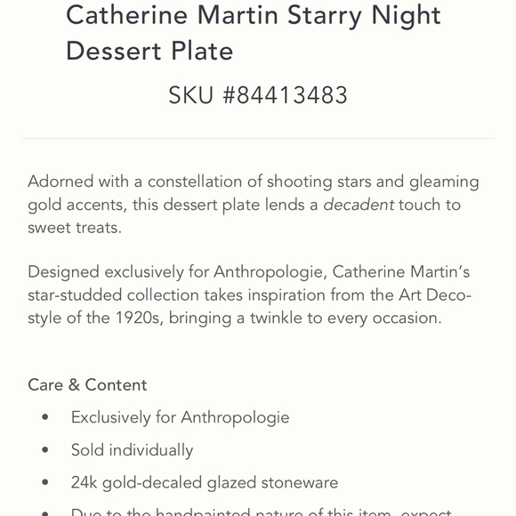 Anthropologie Catherine Martin Starry Night Dessert Plate NWT Green 2 Available - Picture 3 of 7